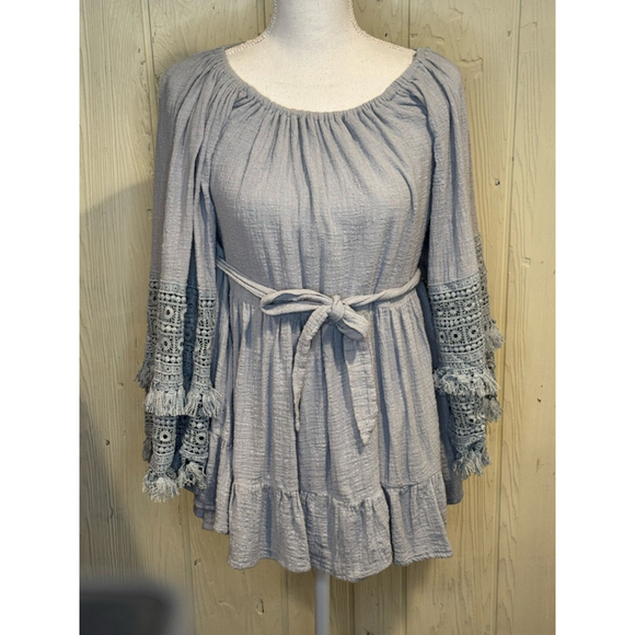 Petal + Pup Dresses & Skirts - Petal Roz Off Shoulder Tie Mini Dress Size S light blue (bluish gray)